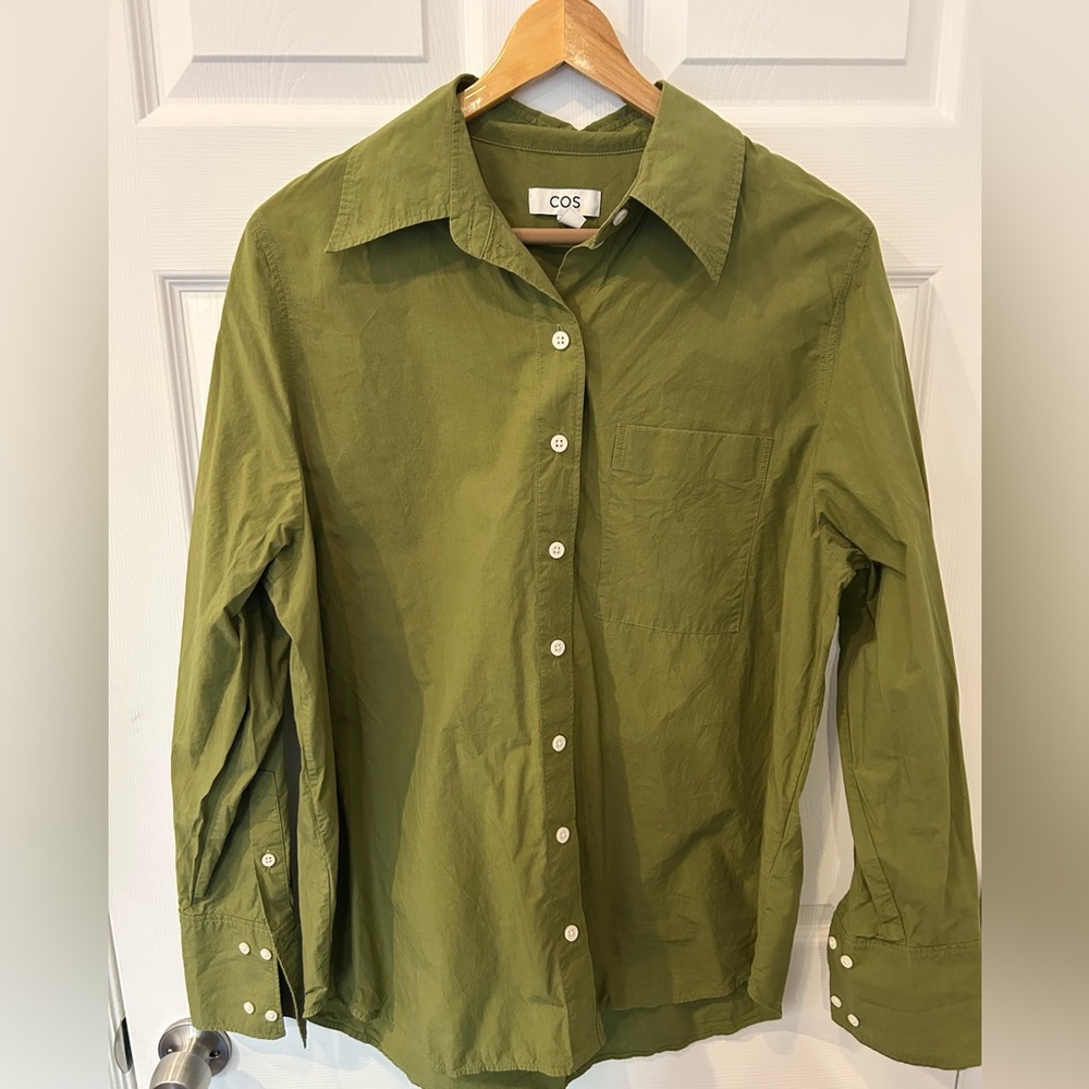 COS Olive Green 100% Cotton Button-Down Shirt, size US12